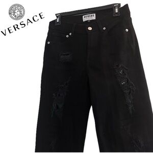 Versus by‎ Versace Women's Pantalone Denim Black Jeans Donna Medusa-plaque